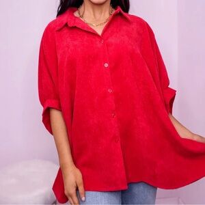 Elegant Red Button-Down Shirt for Women